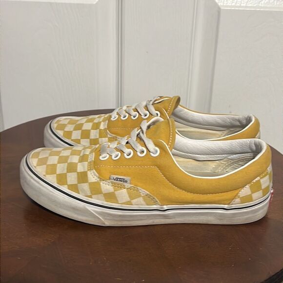 🔥VANS Off The Wall Lace Up Sneakers - Golden Yellow/White Checkered - EXCELLENT - Picture 4 of 11
